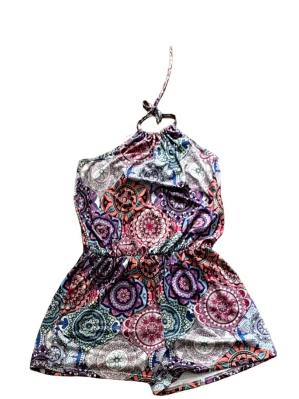 Medallion Print Halter  Romper